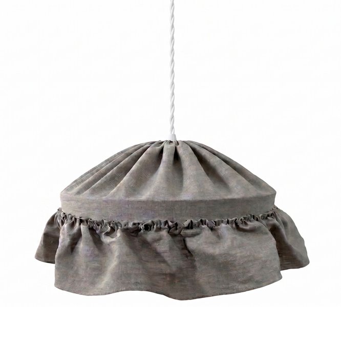 Lampa lniana wisząca szara rustykalna Carolin z falbanami